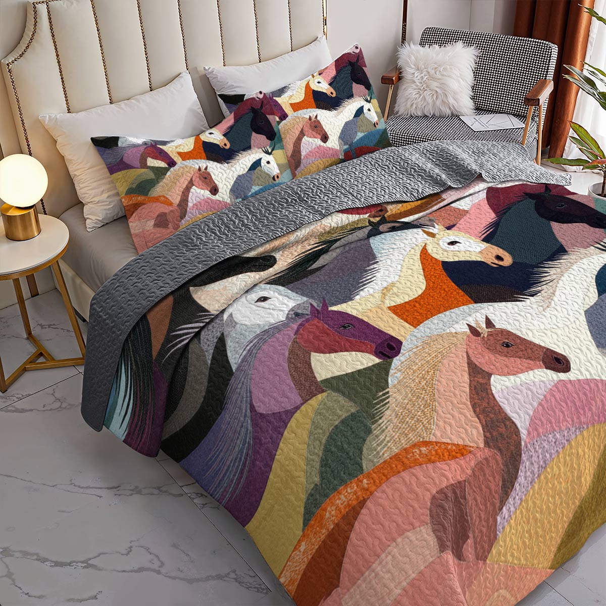 Lorva All Season Quilt 3-Piece Set Colorful Horses