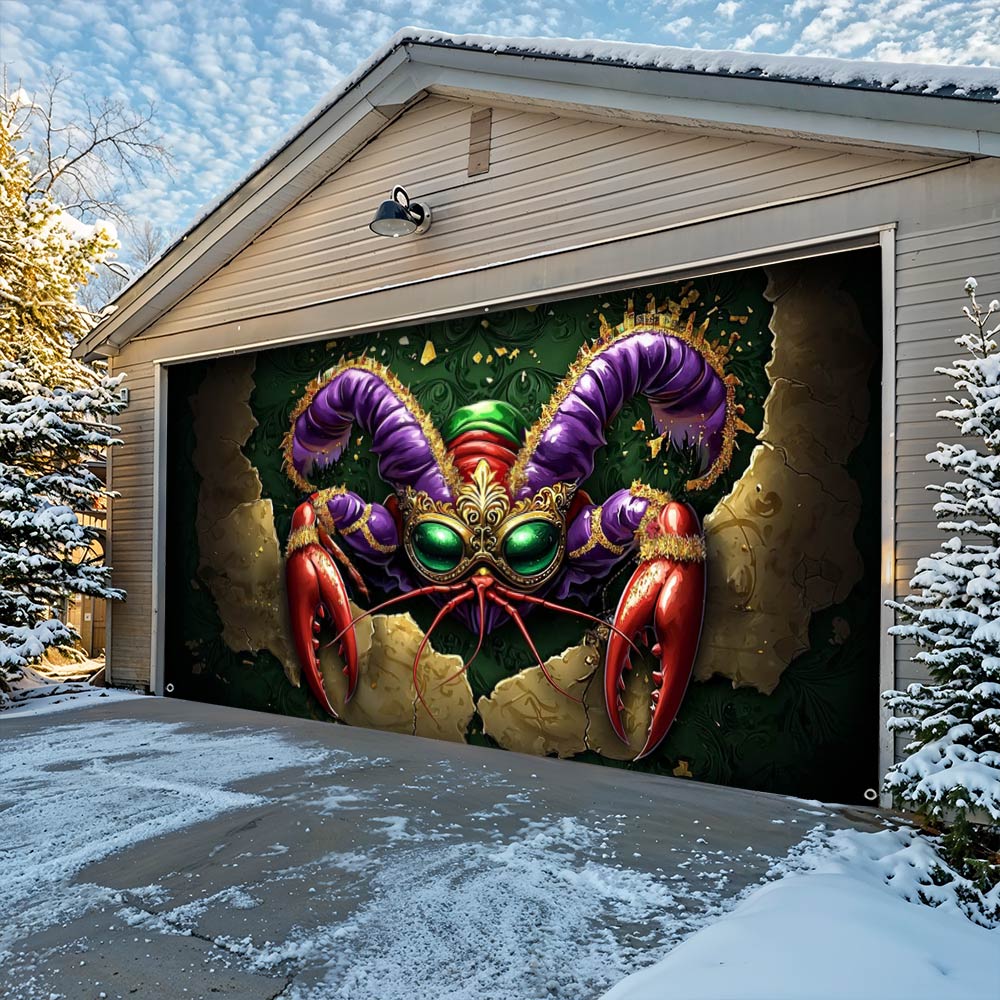 Lorva Mardi Gras Garage Door Banner Decoration Majestic Crawfish