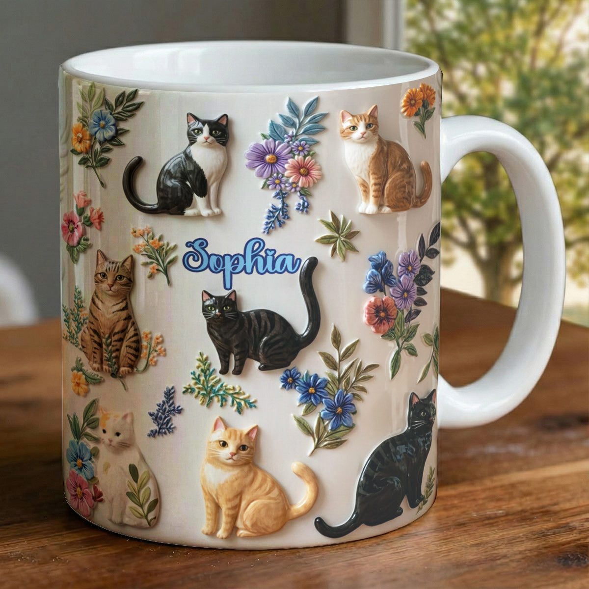 Lorva Personalized Flat Print Mug Cute Floral Cats