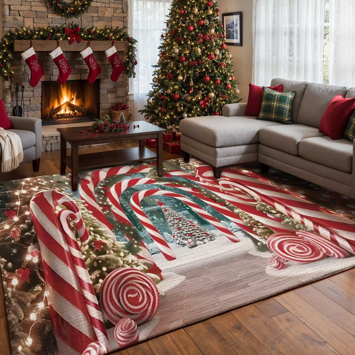 Lorva Christmas Area Rug Backdrop With Giant Canes