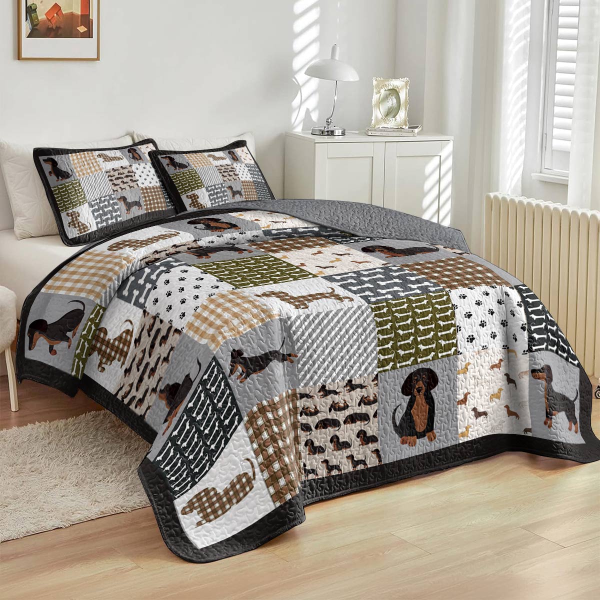 Lorva All Season Quilt 3-Piece Set Happy Dachshunds