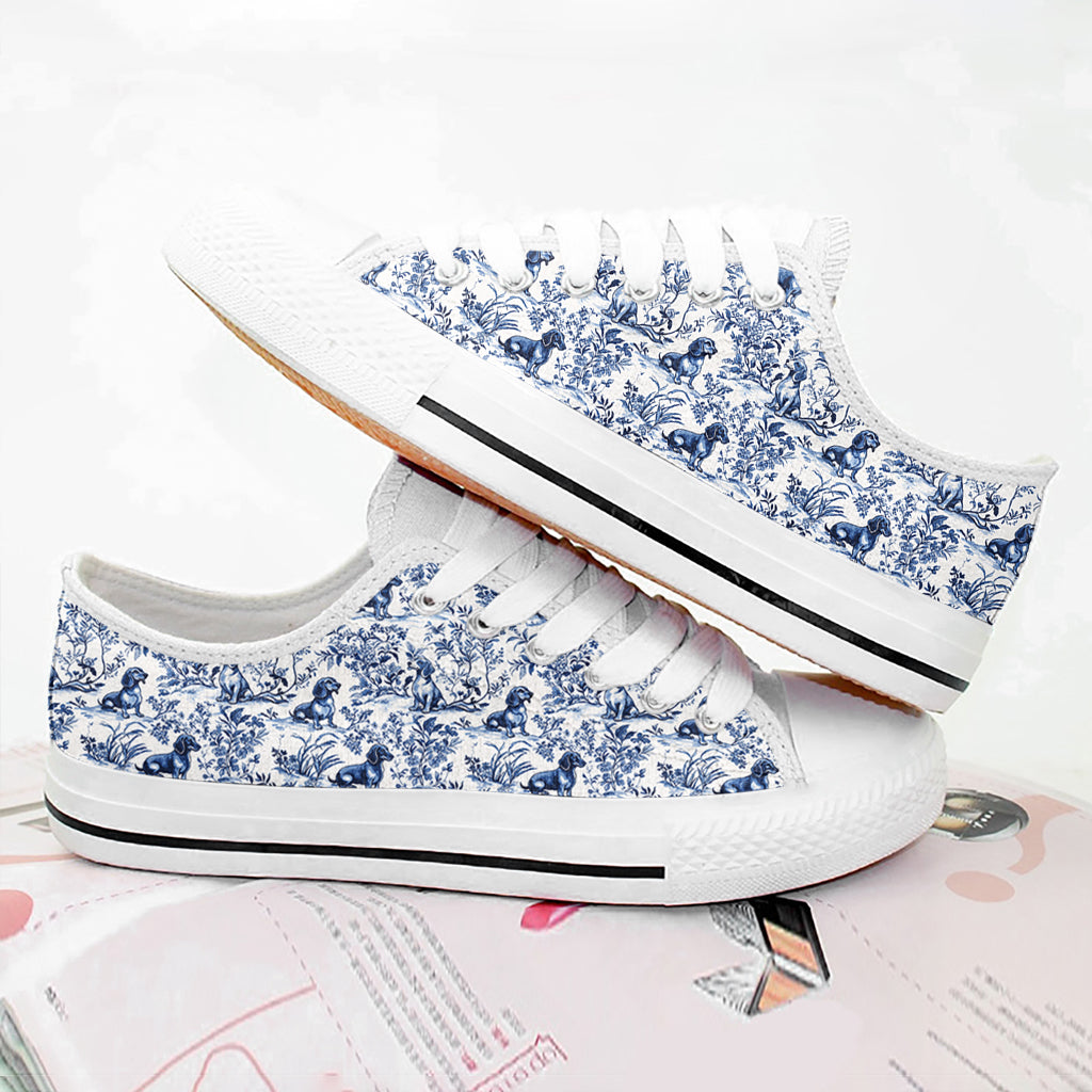 Lorva Dachshund Women's Low Top Shoes Charming Floral Dachshund