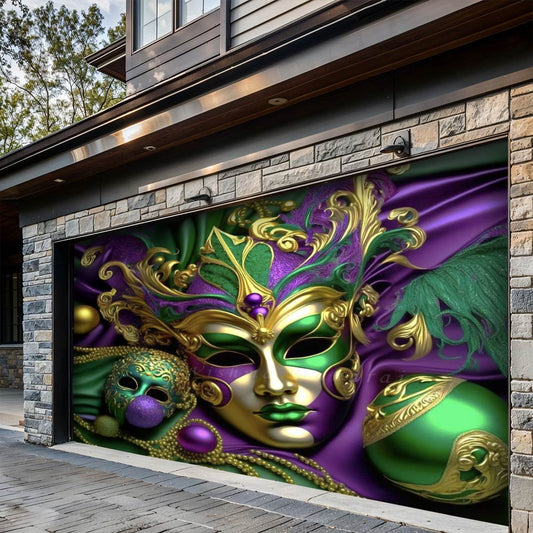 Lorva Mardi Gras Garage Door Banner Decoration Emerald Masquerade