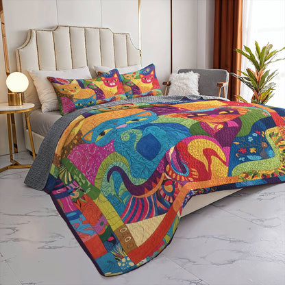 Lorva All Season Quilt 3-Piece Set Colorful Whimsical Cats