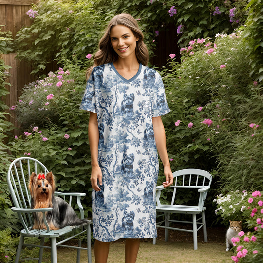 Lorva V-neck Nightshirt Charming Floral Yorkie