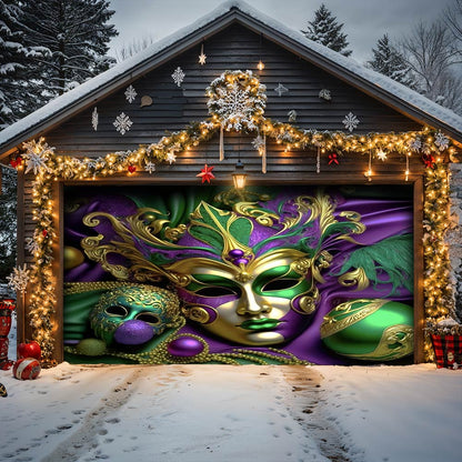 Lorva Mardi Gras Garage Door Banner Decoration Emerald Masquerade
