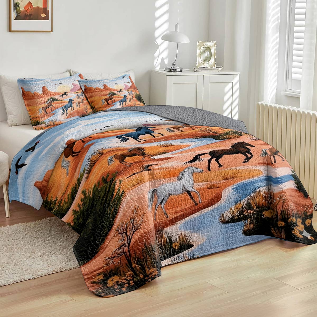 Lorva Horse All Season Quilt 3-Piece Set  Peace Love Desert