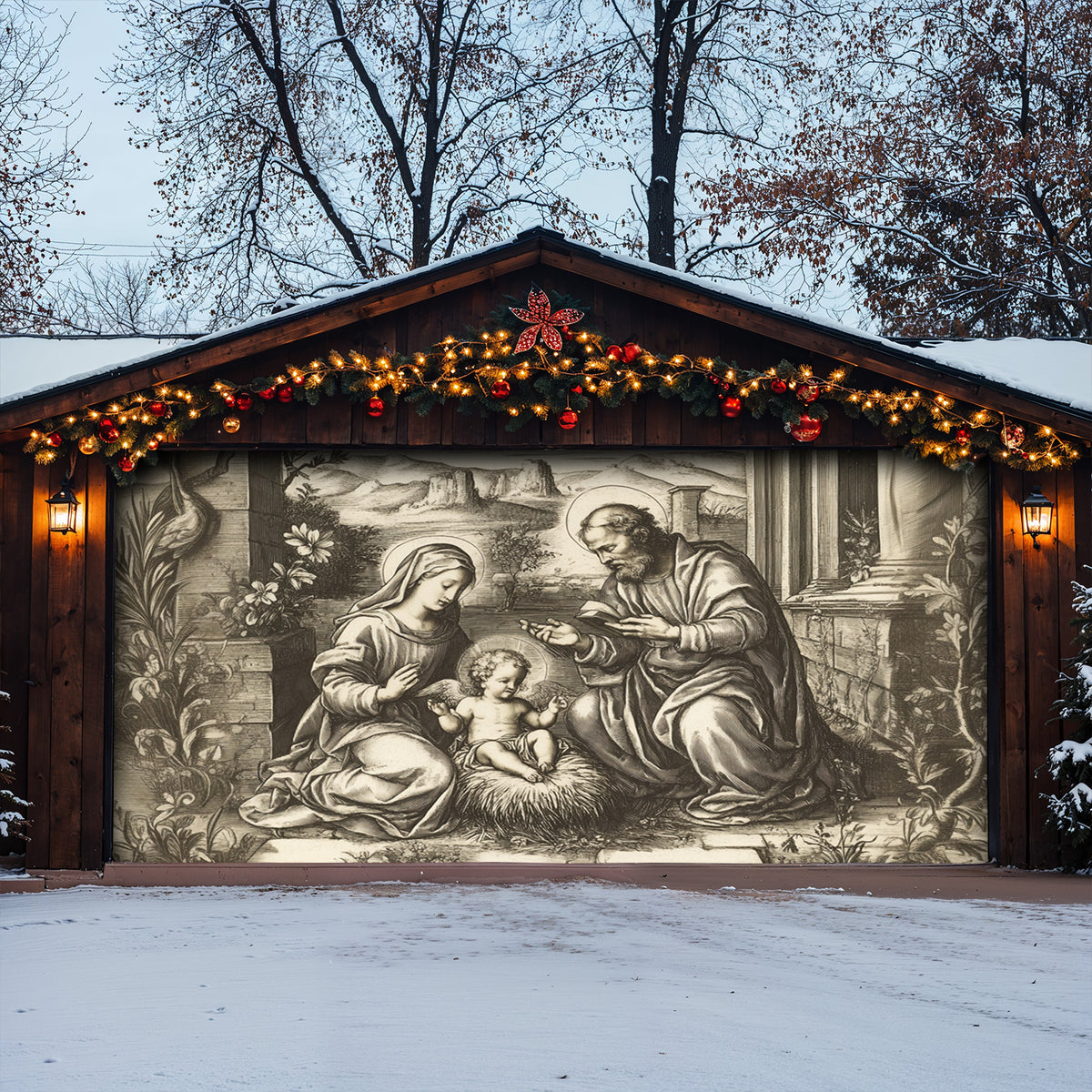 Lorva Christmas Holy Family Garage Door Banner Decoration Classical