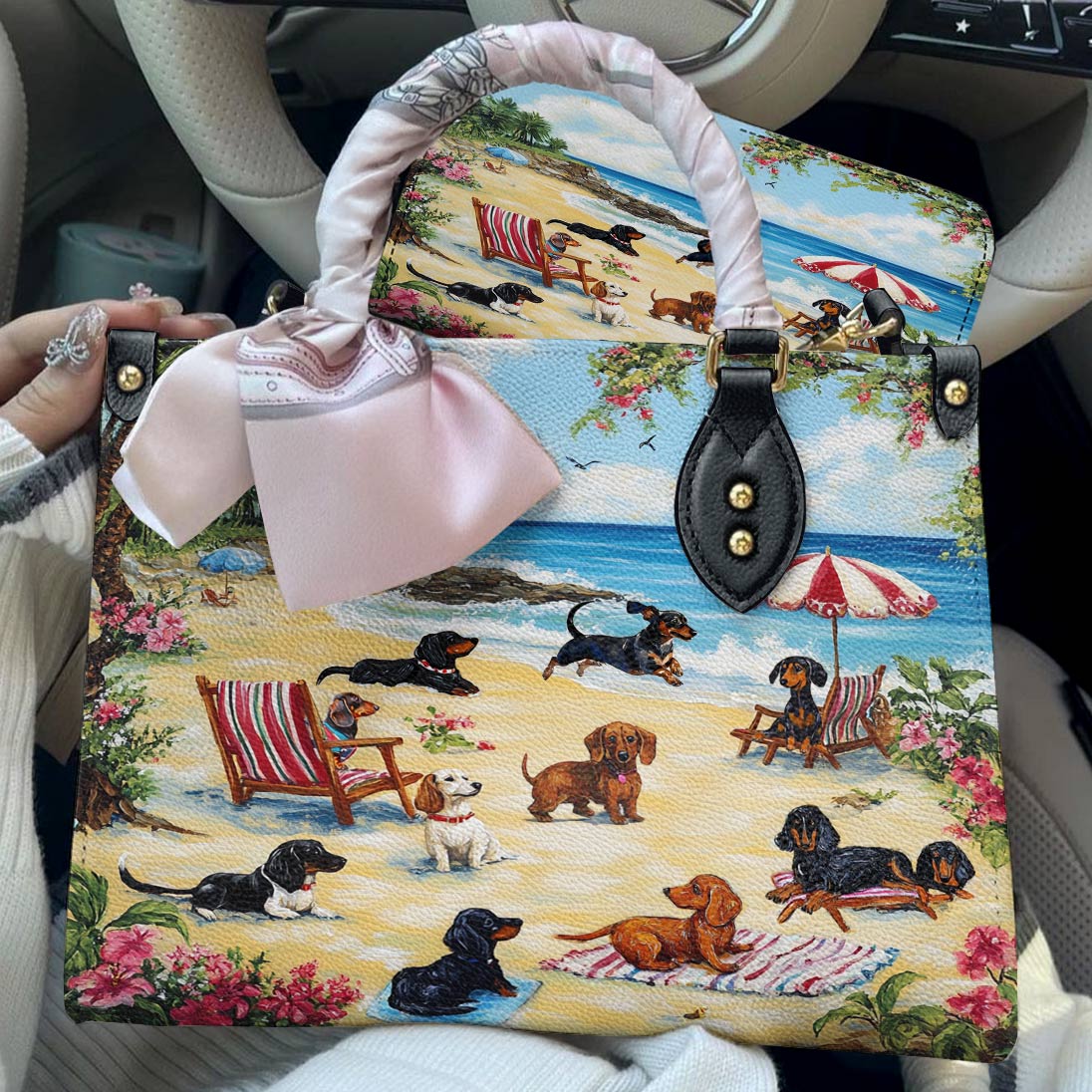 Lorva Leather Bag Dachshund Beach Party