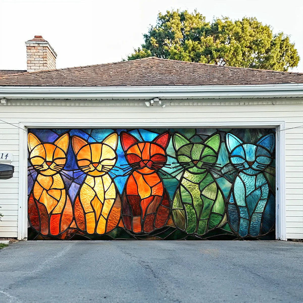 Lorva Cat Garage Door Banner Decoration Welcome