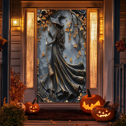 Lorva Halloween Door Cover Charming Autumn Witch