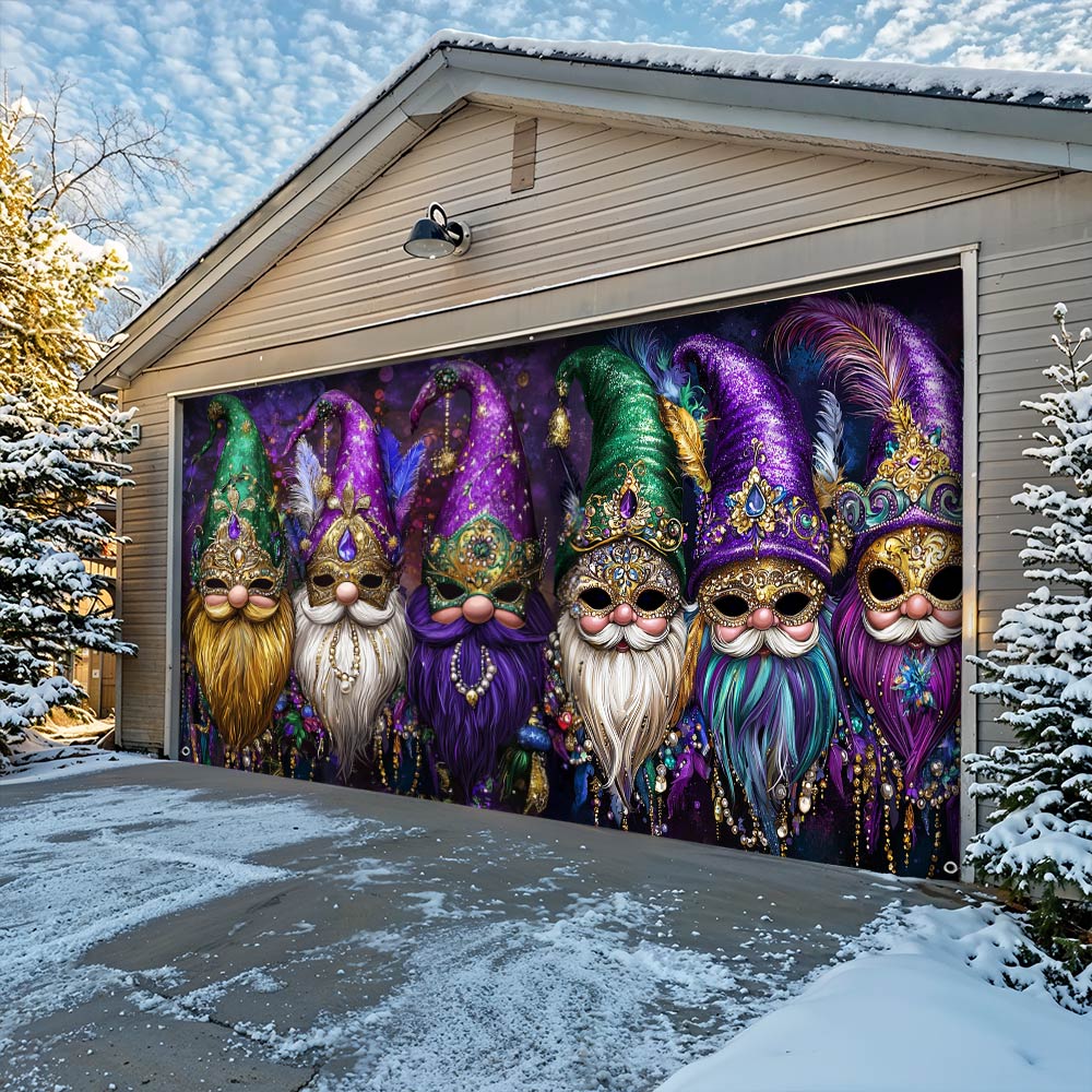 Lorva Mardi Gras Garage Door Banner Decoration Happy Gnomes