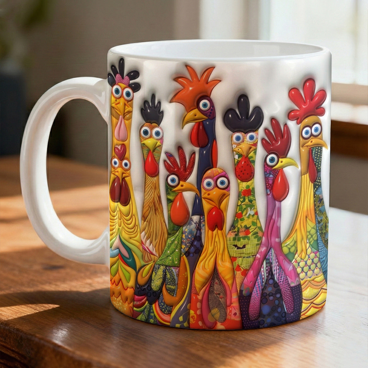 Lorva Flat Print Mug Crazy Chickens