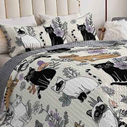 Lorva All Season Quilt 3-Piece Set Whimsical Cats & Florals