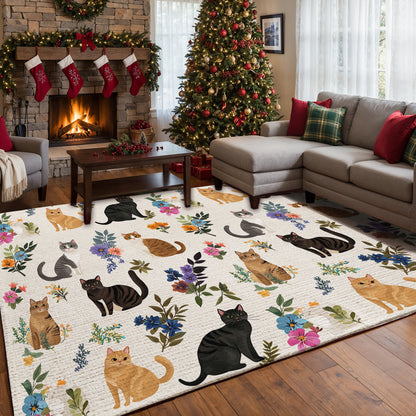 Lorva Area Rug Cute Floral Cats