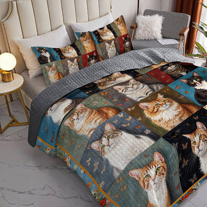 Lorva Cat All Season Quilt 3-Piece Set Cats And Butterflies