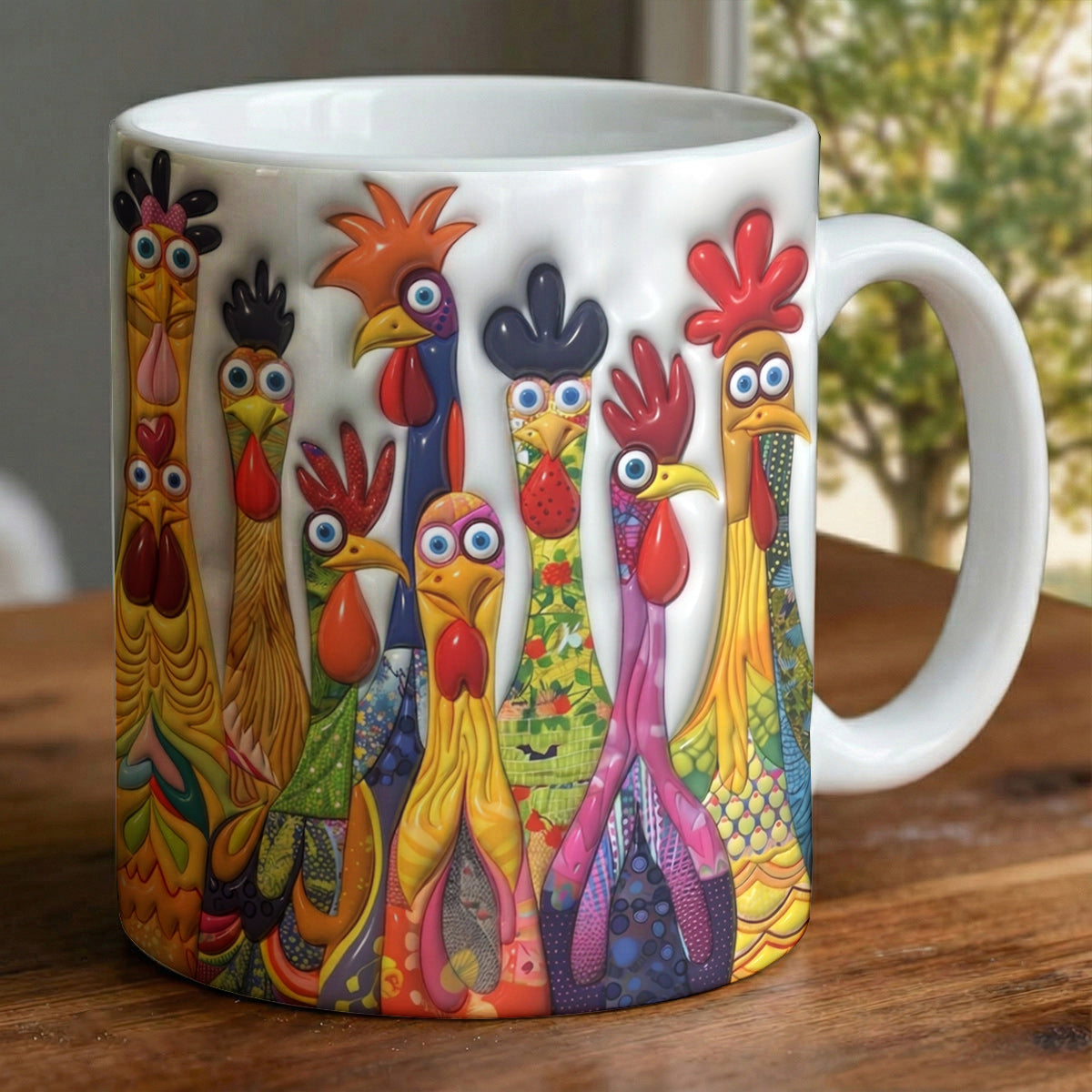 Lorva Flat Print Mug Crazy Chickens
