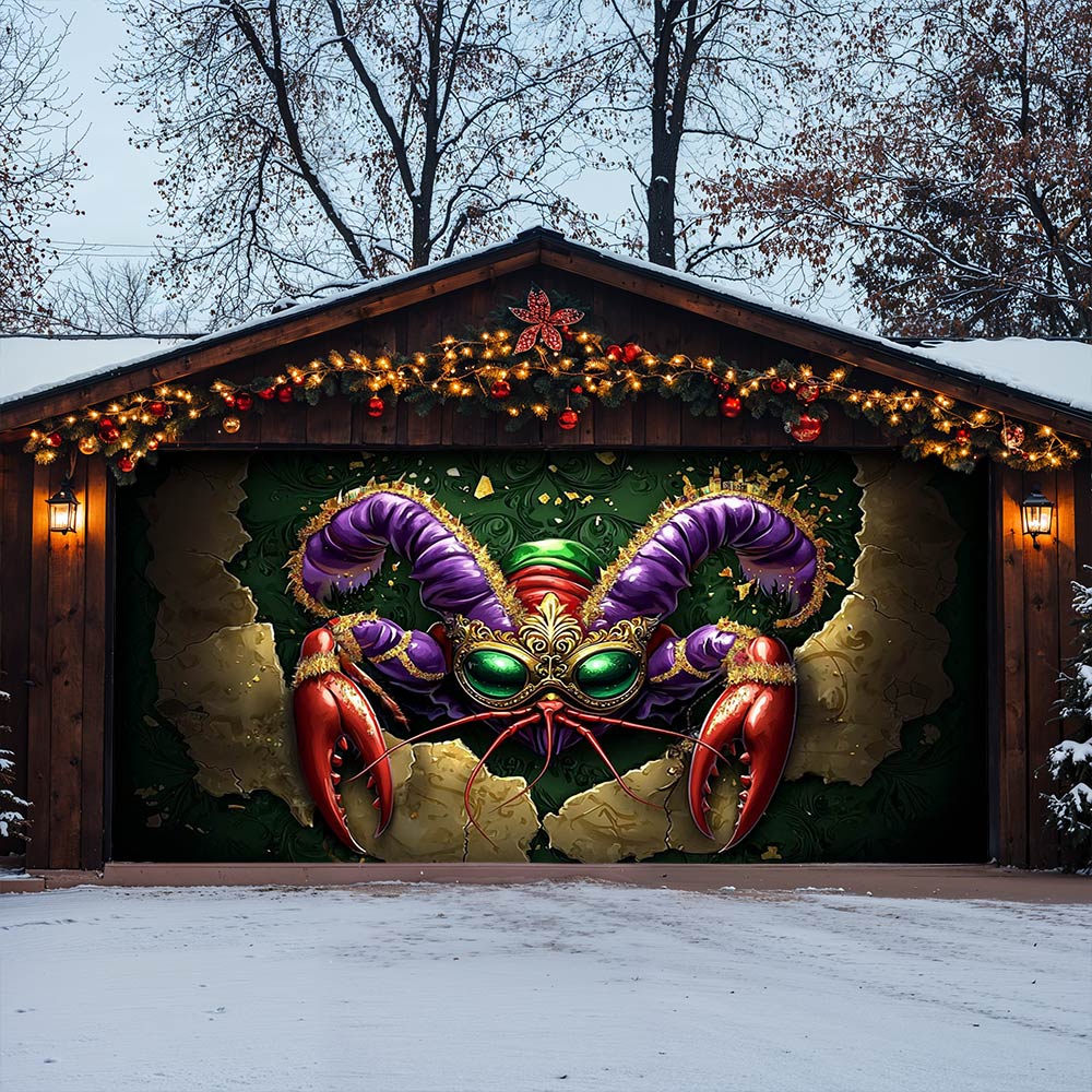 Lorva Mardi Gras Garage Door Banner Decoration Majestic Crawfish