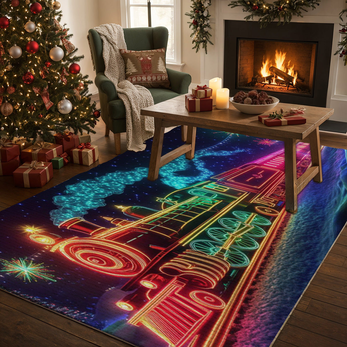 Lorva Christmas Area Rug Magical Train