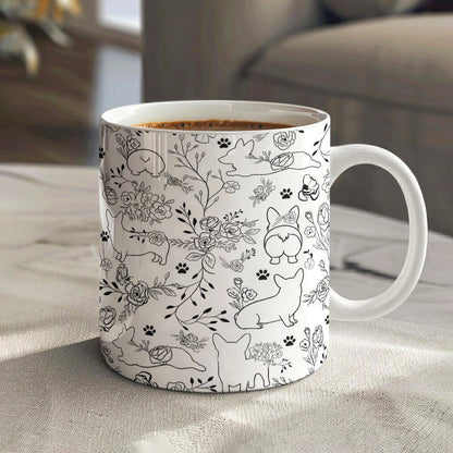 Lorva Corgi Flat Print Mug Amazing Floral Corgi