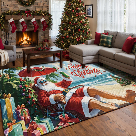 Lorva Christmas Area Rug Happy Santa On Beach