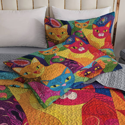 Lorva All Season Quilt 3-Piece Set Colorful Whimsical Cats