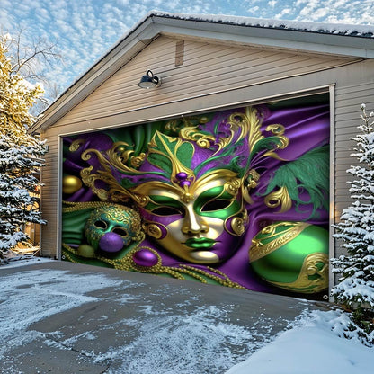 Lorva Mardi Gras Garage Door Banner Decoration Emerald Masquerade