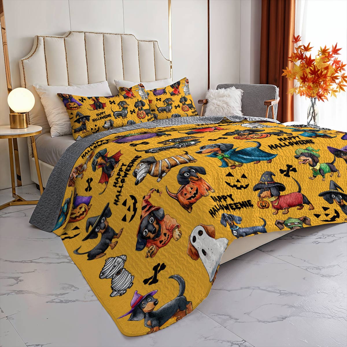 Dachshund Lorva All Season Quilt 3-Piece Set Happy Halloweenie