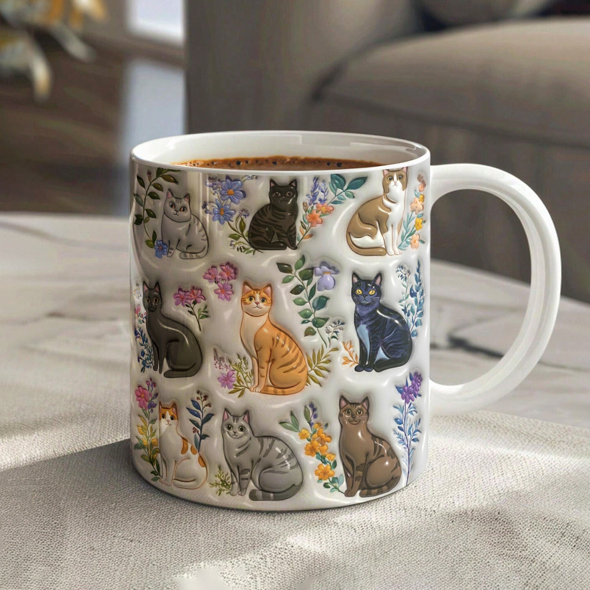 Lorva Mug Puffy Charming Floral Cats