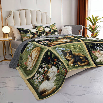 Lorva All Season Quilt 3-Piece Set Natural Sleeping Cats Collection