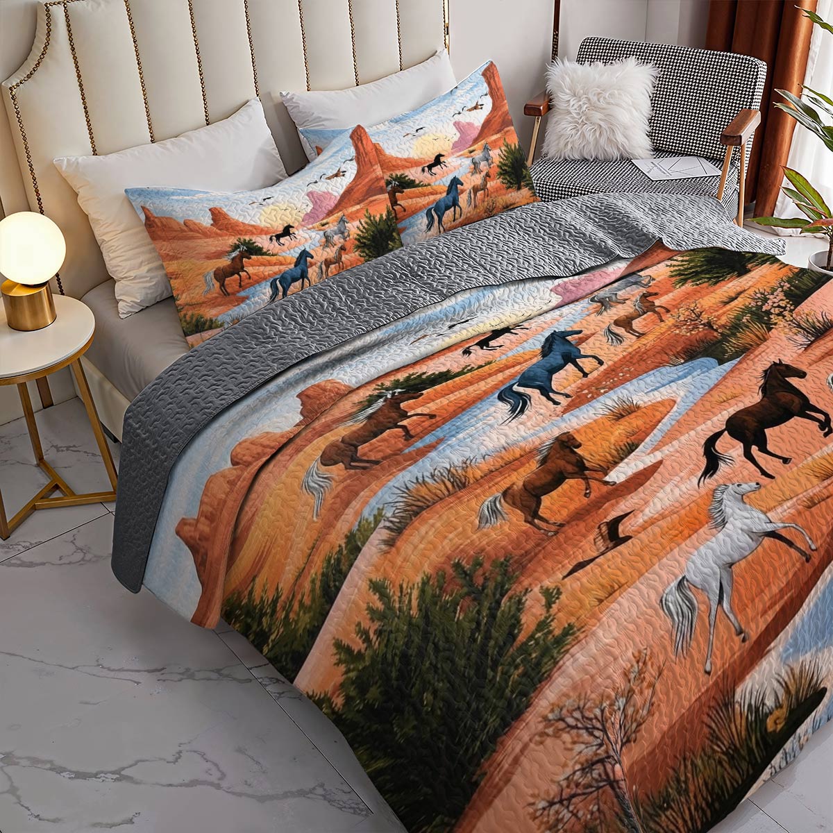 Lorva Horse All Season Quilt 3-Piece Set  Peace Love Desert