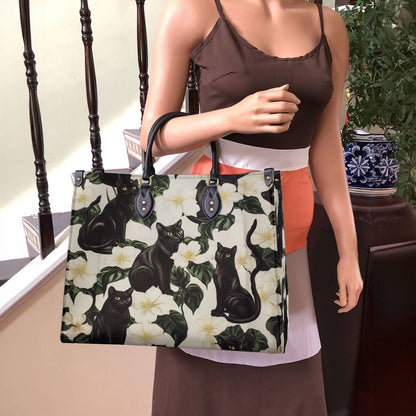 Lorva Black Cat Leather Bag Gorgeous Plumeria