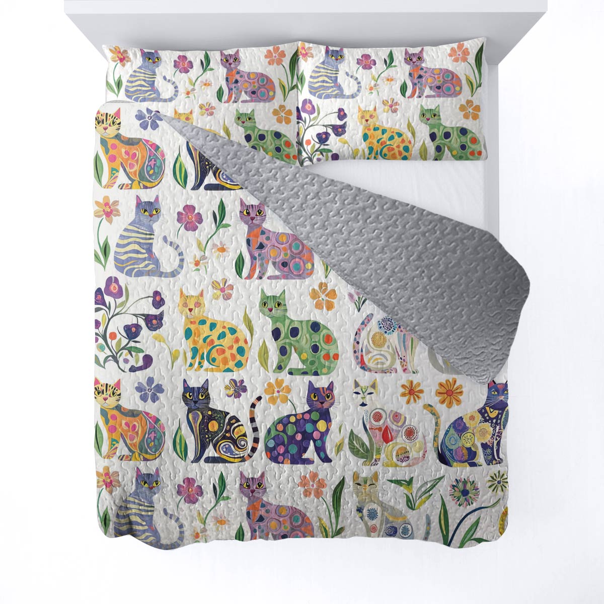Lorva All Season Quilt 3-Piece Set Whimsical Floral Cats