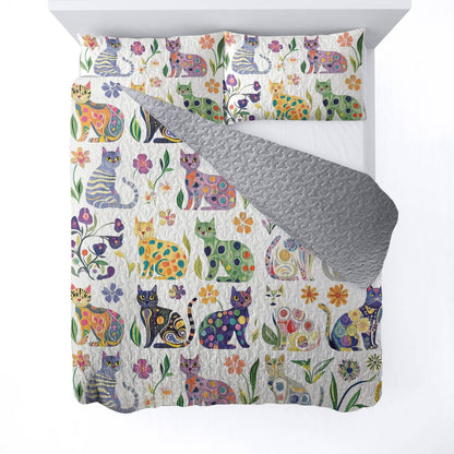 Lorva All Season Quilt 3-Piece Set Whimsical Floral Cats