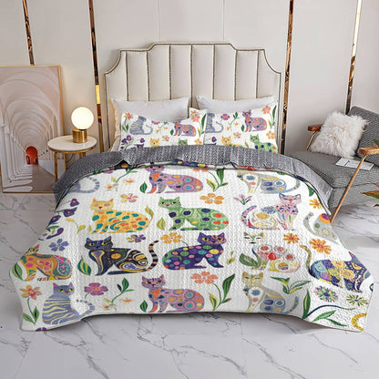 Lorva All Season Quilt 3-Piece Set Whimsical Floral Cats