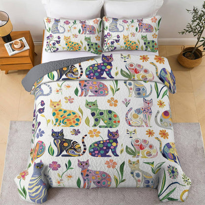 Lorva All Season Quilt 3-Piece Set Whimsical Floral Cats