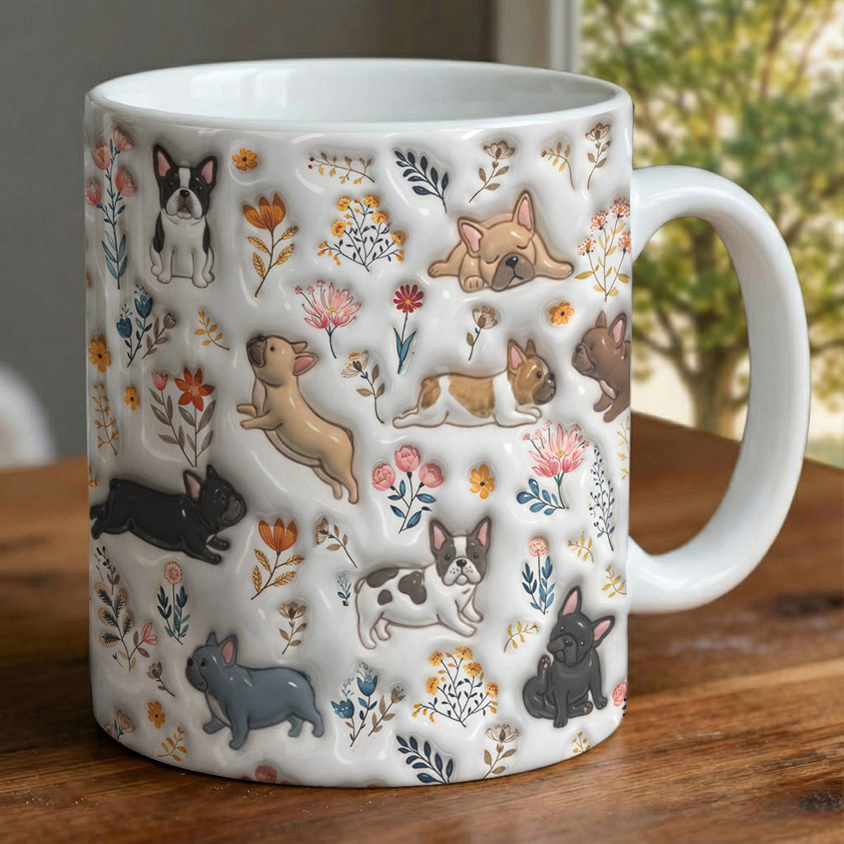 Lorva French Bulldog Flat Print Mug Cute Field Floral