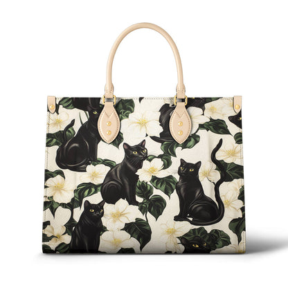 Lorva Black Cat Leather Bag Gorgeous Plumeria