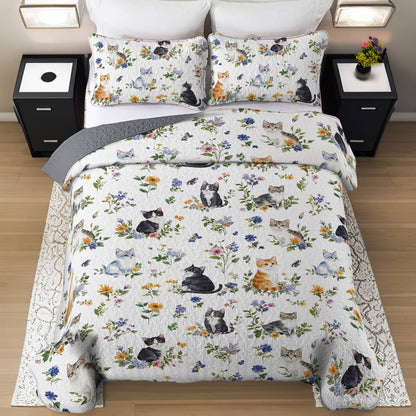 Lorva All Season Quilt 3-Piece Set Sweet Floral Cats