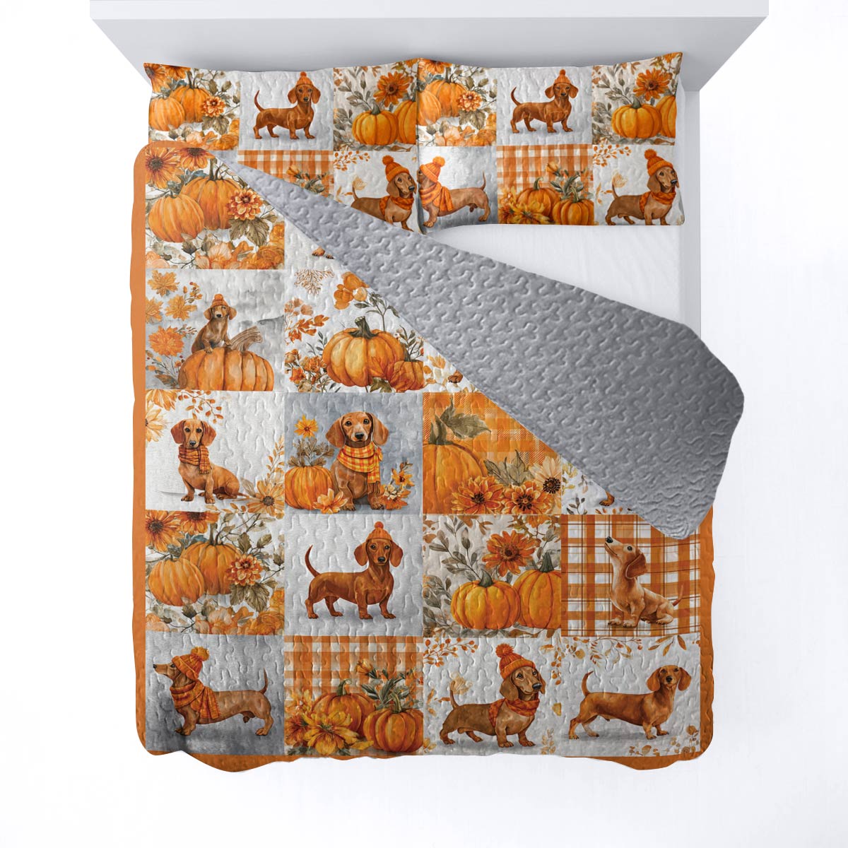 Dachshund Lorva All Season Quilt 3-Piece Set Happy Fall