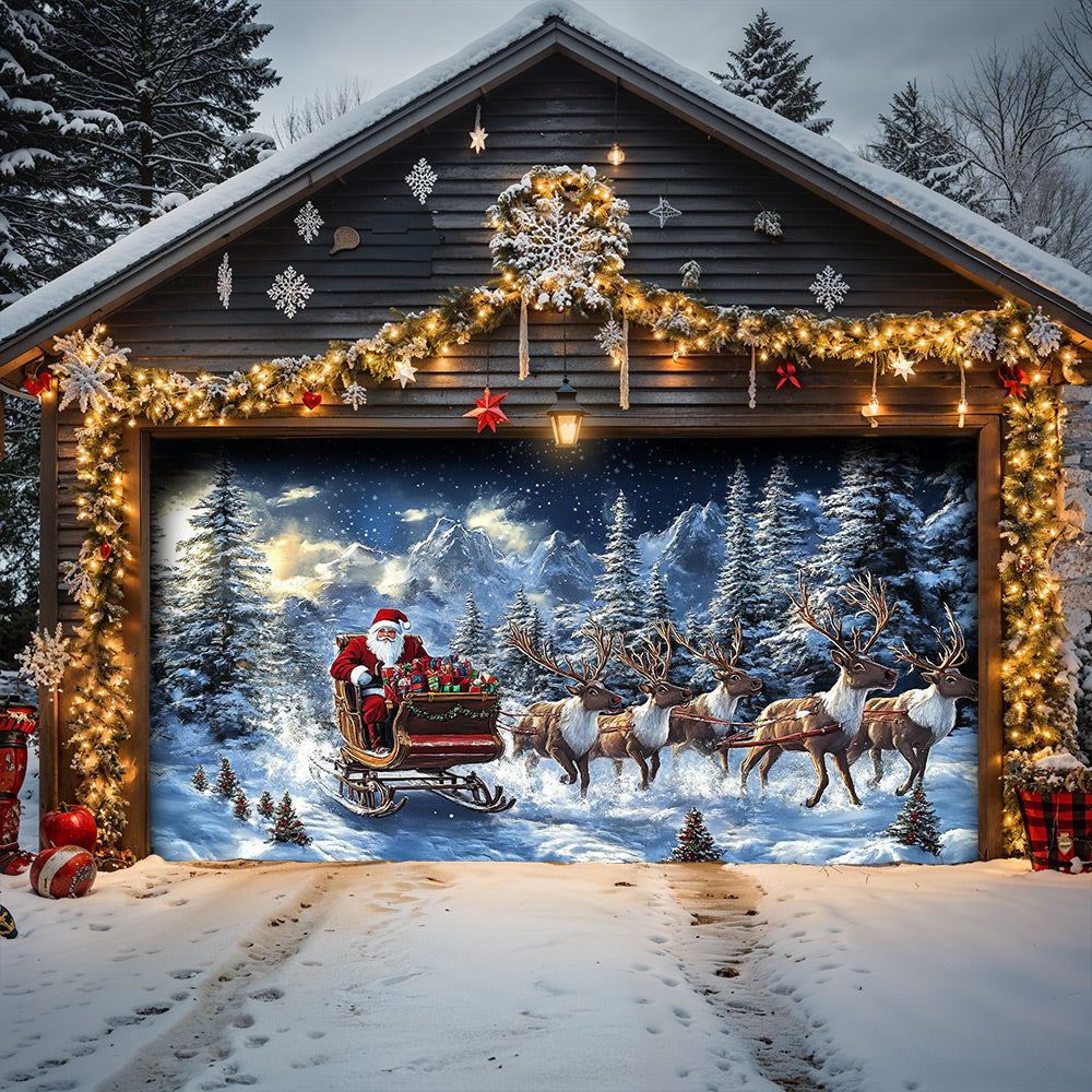 Lorva Christmas Garage Door Banner Decoration  Majestic Santa’s Christmas Reindeer Team