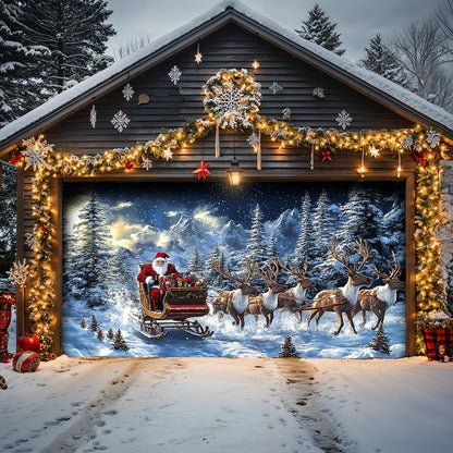 Lorva Christmas Garage Door Banner Decoration  Majestic Santa’s Christmas Reindeer Team
