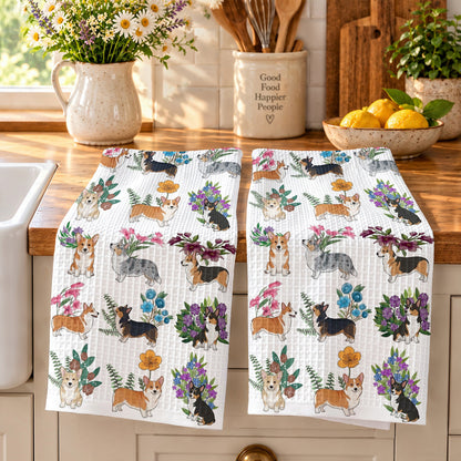 Lorva Corgi Kitchen Towel Botanical Corgi Bliss