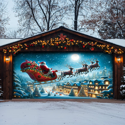 Lorva Snowman Christmas Garage Door Banner Decoration Santa’s Sky Express