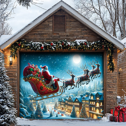 Lorva Snowman Christmas Garage Door Banner Decoration Santa’s Sky Express