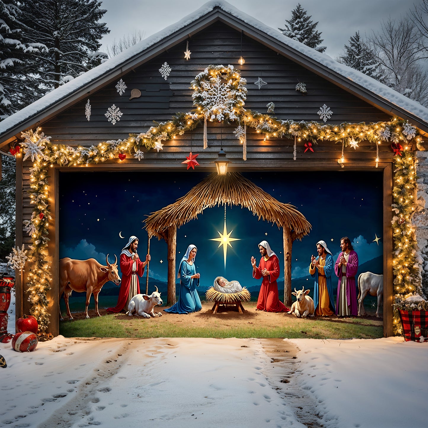 Lorva Nativity Scene Christmas Garage Door Banner Decoration