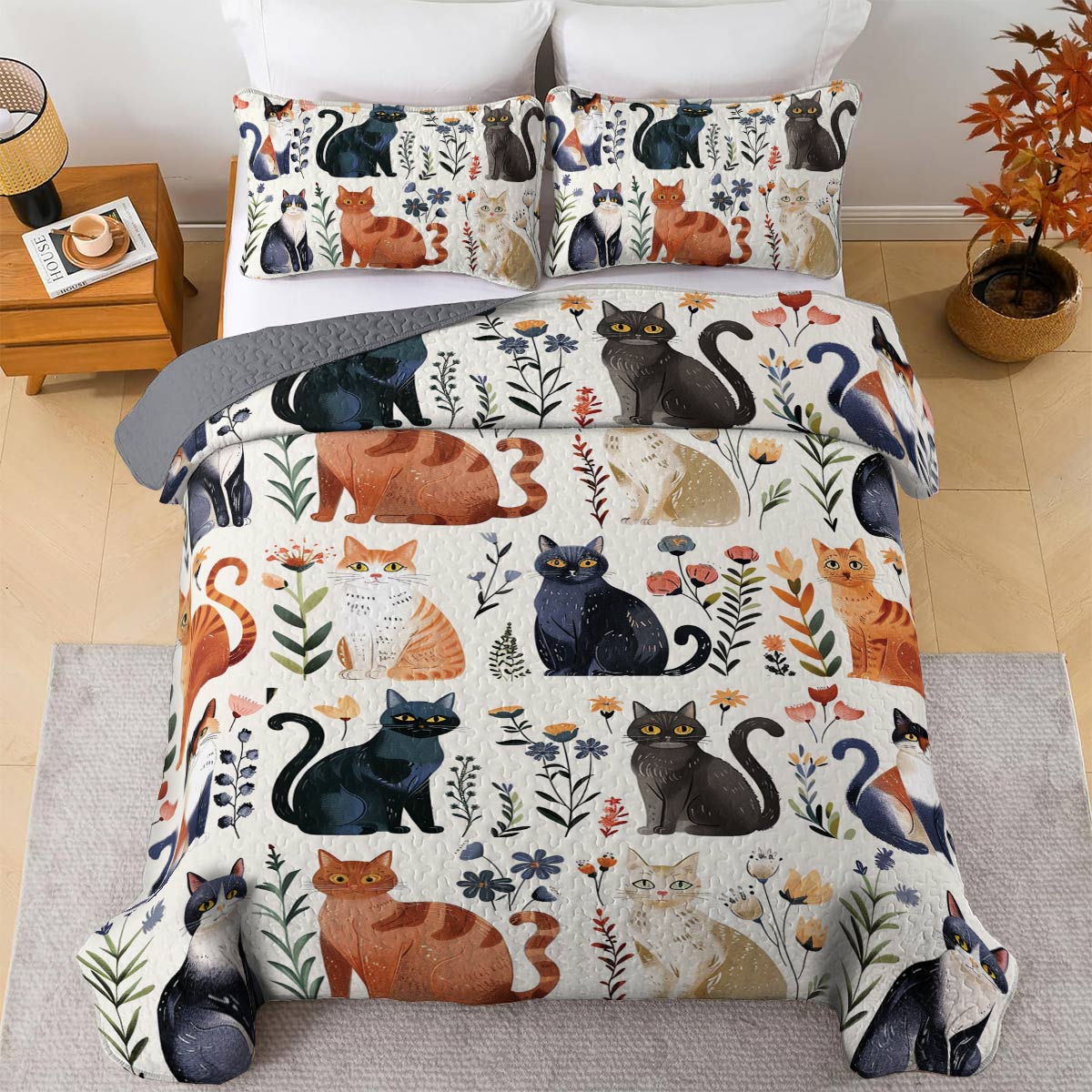 Lorva All Season Quilt 3-Piece Set Cat Garden