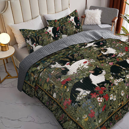 Lorva All Season Quilt 3-Piece Set Mysterious Cat Garden