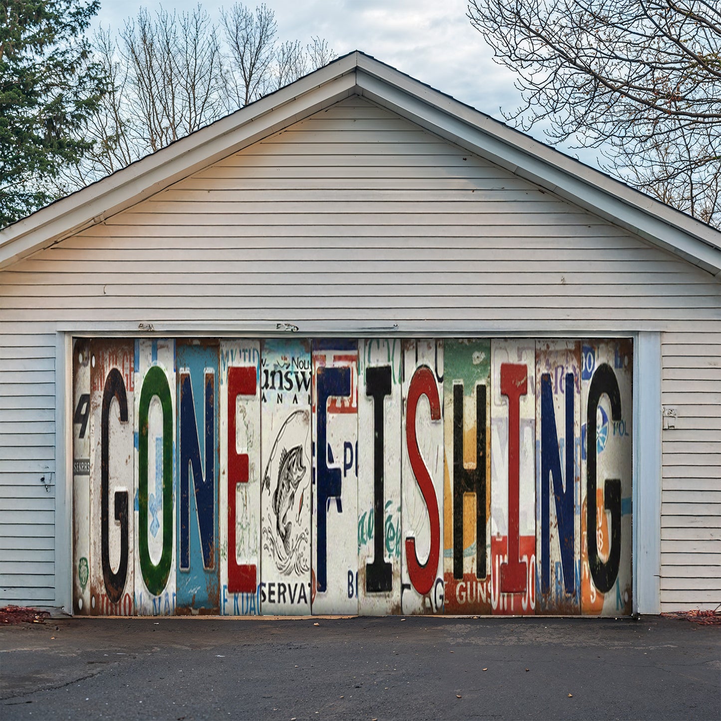 Lorva Garage Door Banner Decoration Gone Fishing