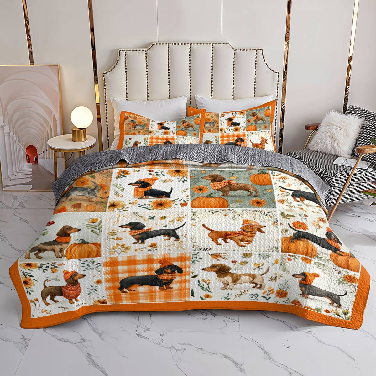 Lorva All Season Quilt 3-Piece Set Fall Frolic Dachshunds